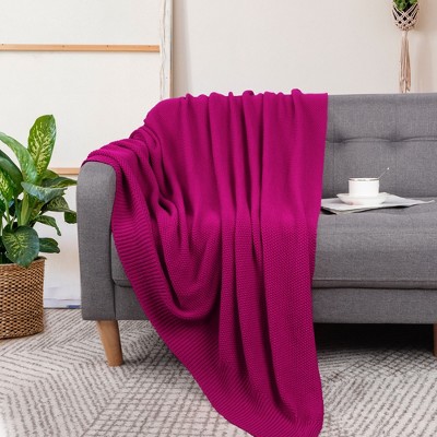 Fuchsia Soft Knit Cotton 50"x60" Lightweight Throw Blanket