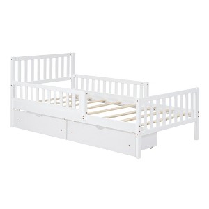 Cesicia Twin Size Wood Platform Bed with Guardrails on Both Sides and Two Storage Drawers - 1 of 4