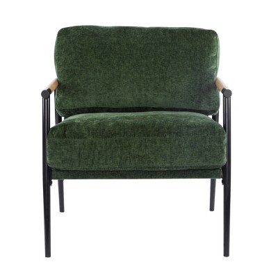 Lirago,Modern Accent Chair with Plush Cushions & Minimalist Metal Frame-Green, Wooden Armrests for Living Room & Office