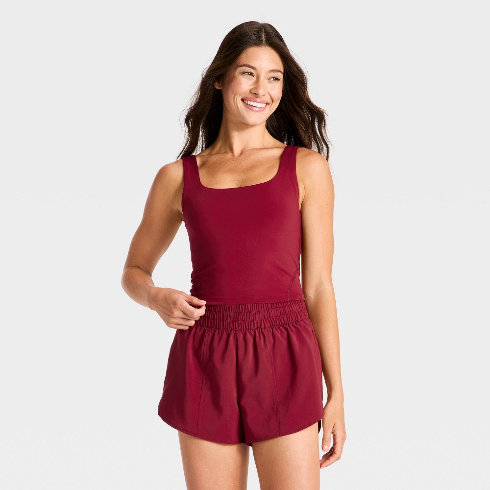 Women's Super Flex Square Neck Ultra Cropped Tank Top - All In Motion™ Dark Red XXL