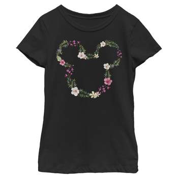Girl's Disney Mickey Mouse Flower Crown Silhouette T-Shirt