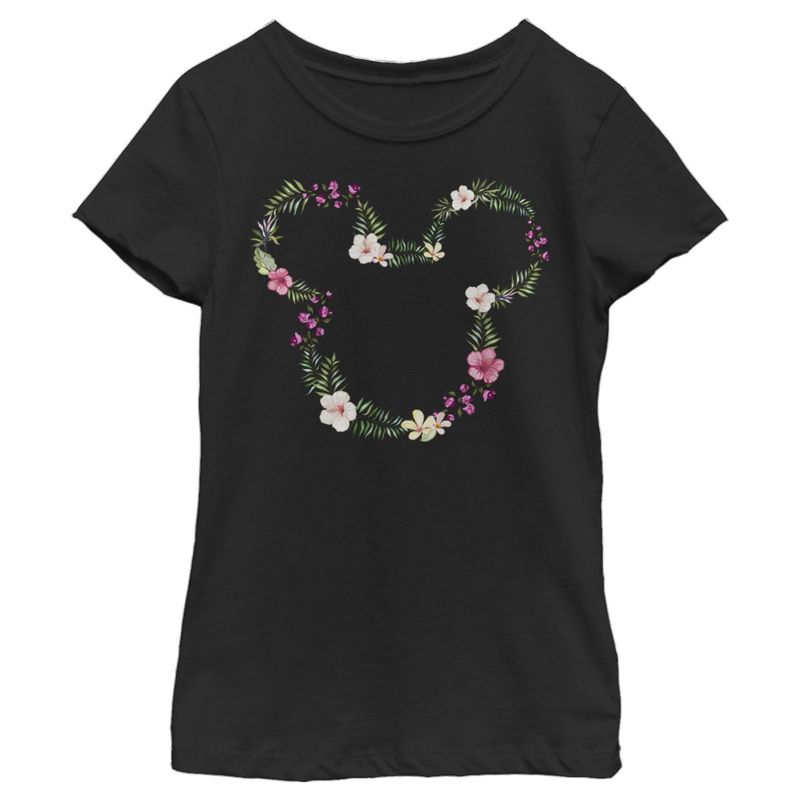 Girl's Disney Mickey Mouse Flower Crown Silhouette T-Shirt, 1 of 5