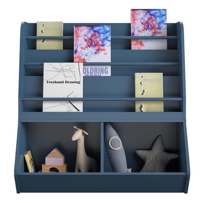 Image of RealRooms Jocelyn Kids Book and Toy Storage with 3 Shelves and 2 Open Compartments, Navy