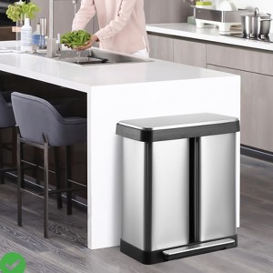 19 Gallon/72L Dual Trash Can Stainless Steel Kitchen Waste Bin High-Capacity Hands Free Dual Compartment Garbage Can - 1 of 4