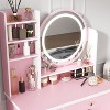 Hitow Makeup Table Set Vanity Table with Stool and Round Mirror Ring LED Strip Lights - 4 of 4
