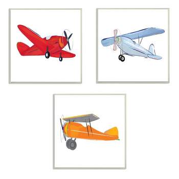3pc 12"x0.5"x12" Triple Colorful Airplanes Drawing Kids' Wall Plaque Art Set - Stupell Industries