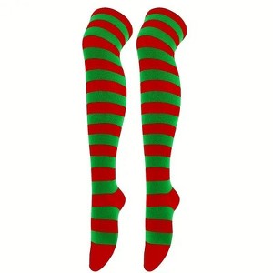 Striped Patterned - Over the Knee - Socks from the Sock Panda (Women's Sizes Adult Medium) - Green and Red - Christmas Colors - 1 of 3