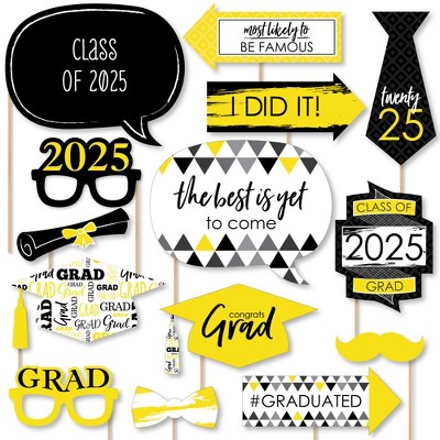 Big Dot of Happiness Yellow 2025 Graduation Party Photo Booth Props Kit - 20 Count