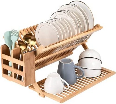 Retractable Pan And Pot Lid Organizer Rack Dish Drying Rack Pot Lid Holder  For Kitchen(brown)
