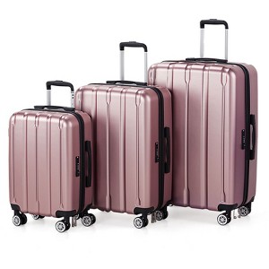 Karl Home 3 Piece Set of Vertical  striped Trolley Cases (20in, 24in, 28in) ABS PC Material Pink - 1 of 4