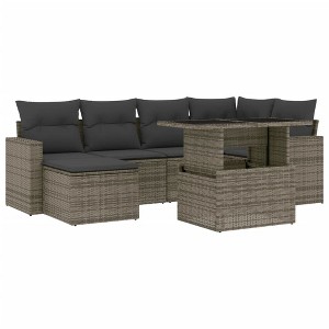 vidaXL 7 Piece Patio Sofa Set with Cushions Gray Poly Rattan - Gray without storage - 1 of 4