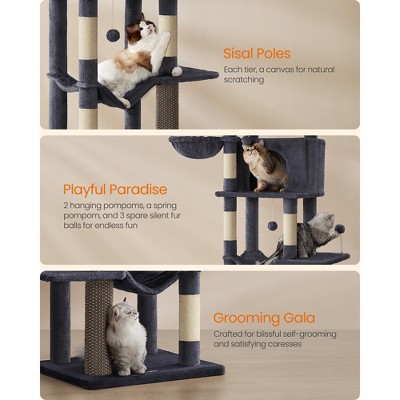 Feandrea 69-Inch Dark Gray Multi-Level Cat Tree Tower with Caves and Baskets