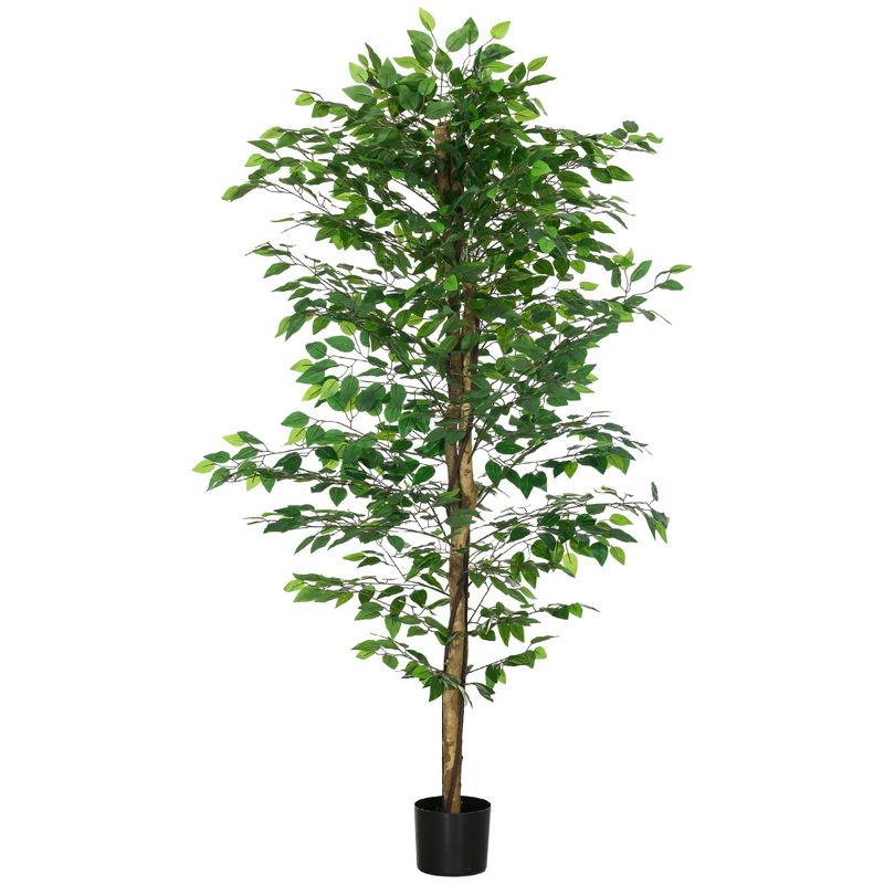 HOMCOM 6' Artificial Ficus Tree, Potted Indoor Outdoor Fake Plant for Home Office Living Room Décor, 1 of 7