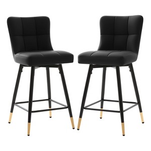 Bekrvio 26" Swivel Counter Height Bar Stools Set of 2,Modern Faux Leather Upholstered with Back,Counter Stool Chairs for Kitchen Island - 1 of 4