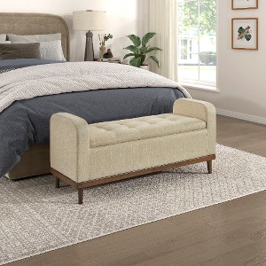 Lyngins Mid-Century Modern Lift Top Storage Bench, 50" Textured Fabric Bed Bench, Button-Tufted Ottoman with Storage, Walnut Finish Solid Wood Frame - 1 of 4