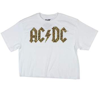 AC/DC Women's Cheetah Print Logo Design Cropped T-Shirt Adult