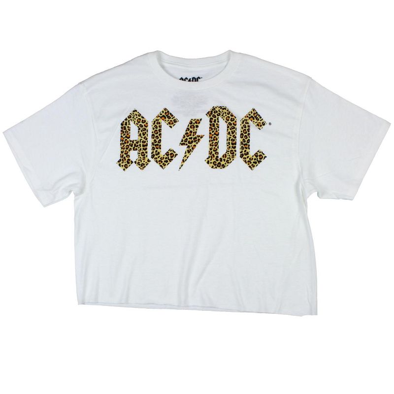 AC/DC Women's Cheetah Print Logo Design Cropped T-Shirt Adult, 1 of 4