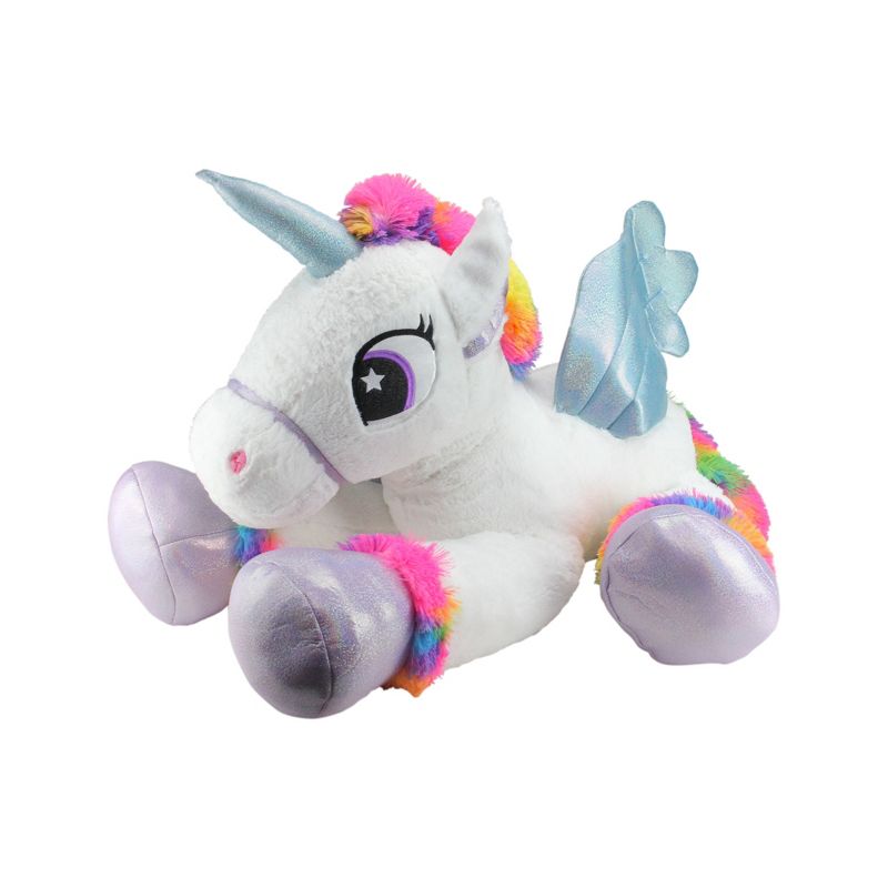 Northlight 42" Super Soft and Plush White Sitting Winged Unicorn  with Rainbow Mane Stuffed Figure, 1 of 3