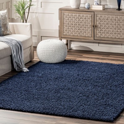 Marleen Plush Solid Blue Shag Rug 2' x 3'