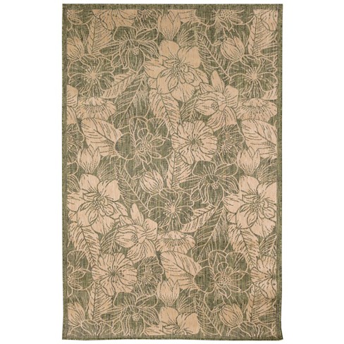 Carmel Botanical Sage Green Tropical Floral Indoor Outdoor Rugs