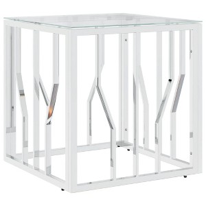 vidaXL Coffee Table Silver, Marble Stainless Steel, Tempered Glass Medium - Silver Glass - 1 of 4