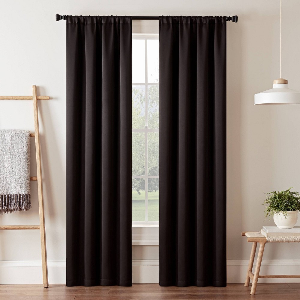 Photos - Curtains & Drapes Eclipse 84"x37" Darrell Thermaweave Blackout Curtain Panel Black  