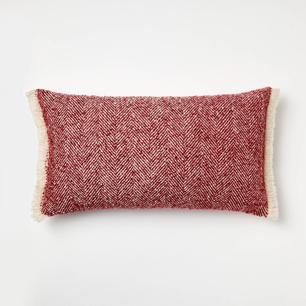 Oversized Herringbone with Frayed Edges Lumbar Throw Pillow Red - Threshold™ designed with Studio McGee