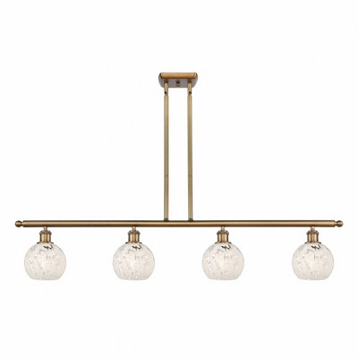 White Mouchette - 4 Light Stem Hung Island In Modern Style-8.5 Inches Tall and 48 Inches Wide