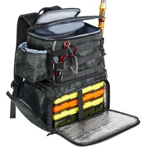 Fishing Backpack, Water Resistant Fishing Tackle Box Bag with Rod Holders & Cooler, Gear Gifts for Men - 1 of 4