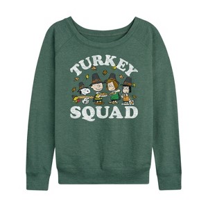 Women's - Peanuts - Turkey Squad Lightweight French Terry Wide Neck Long Sleeve Shirt - 1 of 4