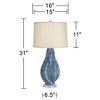 Possini Euro Design Modern Table Lamp with Dimmer 31" Tall Teal Blue Ceramic Beige Drum Shade for Bedroom Living Room Bedside Home - 4 of 4