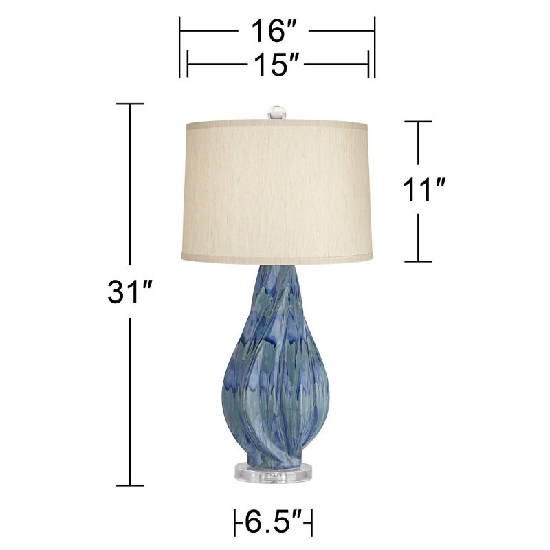 Possini Euro Design Teresa Modern Table Lamp 31" Tall Teal Blue Ceramic with Table Top Dimmer Beige Fabric Drum Shade for Bedroom Living Room Bedside, 4 of 10