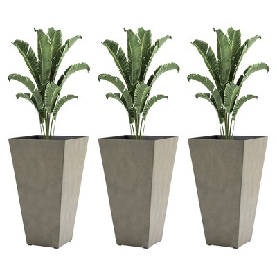 Outsunny 28" Tall Plastic Planters, 3-Pack, Large Taper Outdoor & Indoor Plastic Garden Flower Pots, for Entryway, Patio, Yard