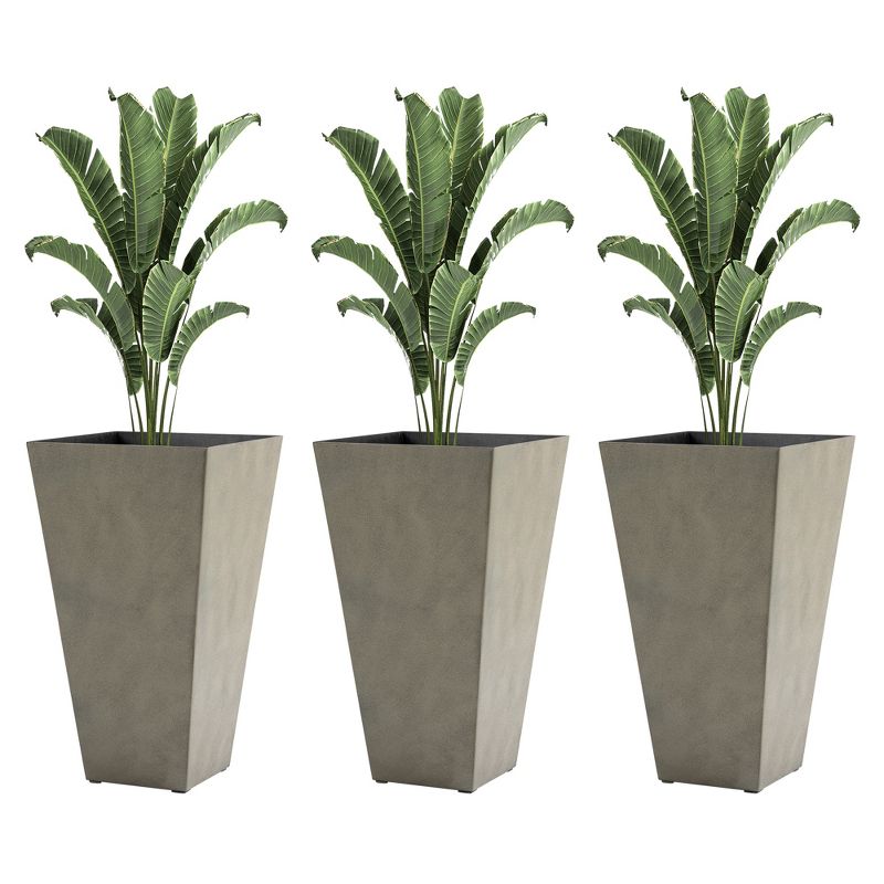 Outsunny 28" Tall Plastic Planters, 3-Pack, Large Taper Outdoor & Indoor Plastic Garden Flower Pots, for Entryway, Patio, Yard, gray, 1 of 7