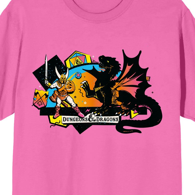 Dungeons & Dragons Warrior And Dragon Men's Neon Pink T-shirt, 2 of 4