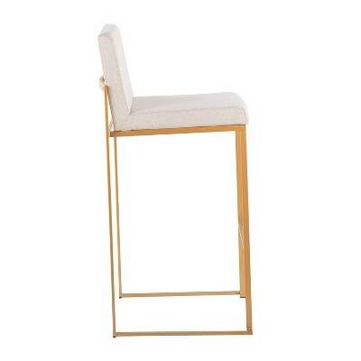 Fuji High Back Adjustable Gold Metal Barstools with Beige Upholstery