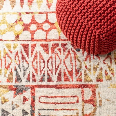 Hand-Knotted Red Wool Southwestern 6' x 9' Area Rug