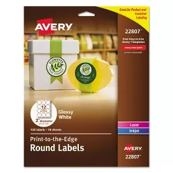 Avery Round True Print Labels 2" dia White 120/Pack 22807