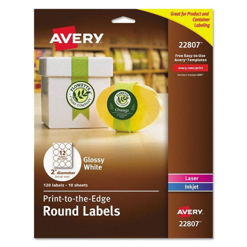 1 Set 120 Customizable Labels Glossy White 22807 Printable Round Labels with Sure Feed 2 Diameter 