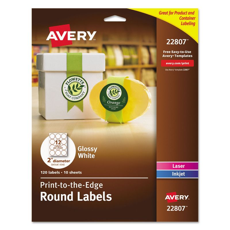 Avery Round True Print Labels 2" dia White 120/Pack 22807, 1 of 9