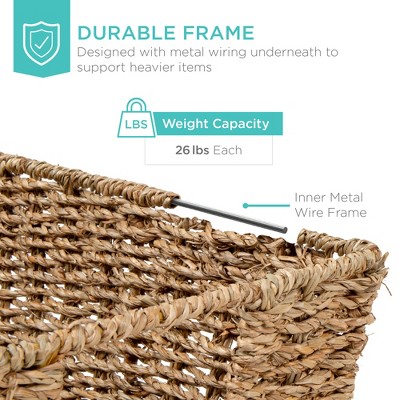Natural Seagrass Rectangular Stackable Storage Baskets with Handles