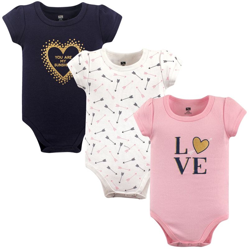 Hudson Baby Infant Girl Cotton Bodysuits 3pk, Love, 1 of 3