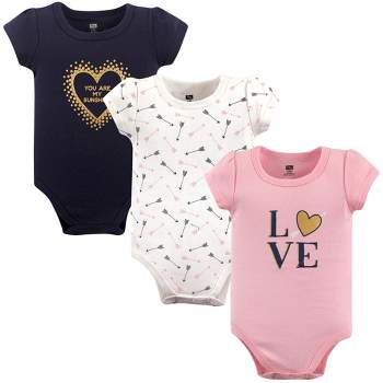 Hudson Baby Infant Girl Cotton Bodysuits 3pk, Love