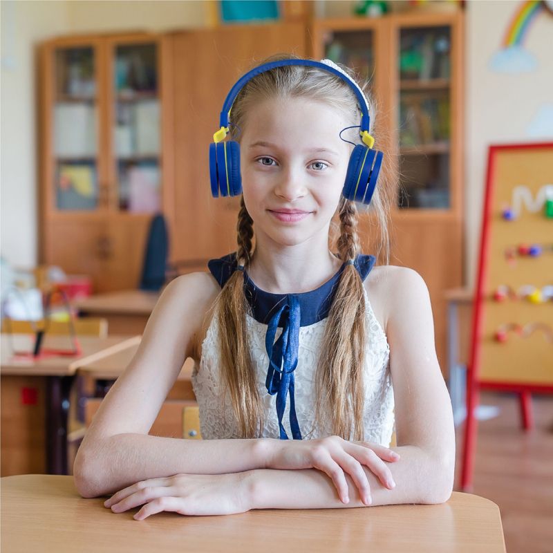 Insten Kids Headphones with Microphone, Wired Headset 3.5mm Adjustable Foldable with Volume Limiter for Toddler & School, Blue, 3 of 11