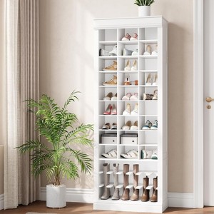 Acekool 4-in-1 Hall Tree with Bench, 15 Shoe Cubbies & 5 Coat Hooks, Entryway Shoe Storage with Seating and Coat Rack, Gray Finish - 1 of 4