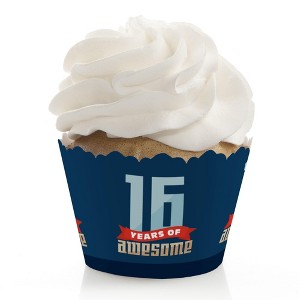 Big Dot of Happiness Boy 16th Birthday - Sweet Sixteen Birthday Party Decorations - Party Cupcake Wrappers - Set of 12 - 1 of 4