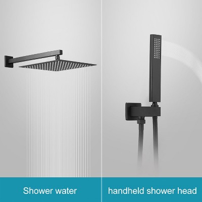 Matte Black 12-Inch Square Rain Shower Faucet Set