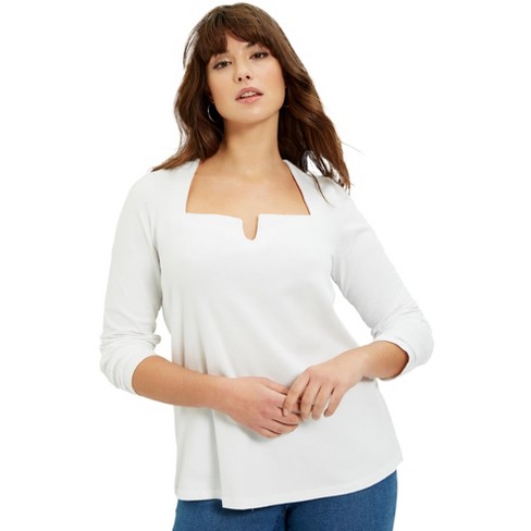 June + Vie By Roaman's Women’s Plus Size Split-neck Long-sleeve One ...