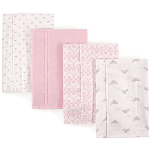 Luvable Friends Baby Girl Cotton Flannel Burp Cloths 4pk, Tiara, One ...