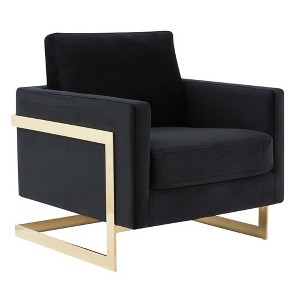 LeisureMod Lincoln Accent Arm Chair Upholstered in Velvet with Gold Frame - 1 of 4